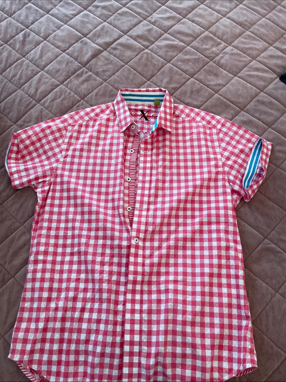 RObert Graham Men's Pink Gingham Short-Sleeve Button-Up Shirt